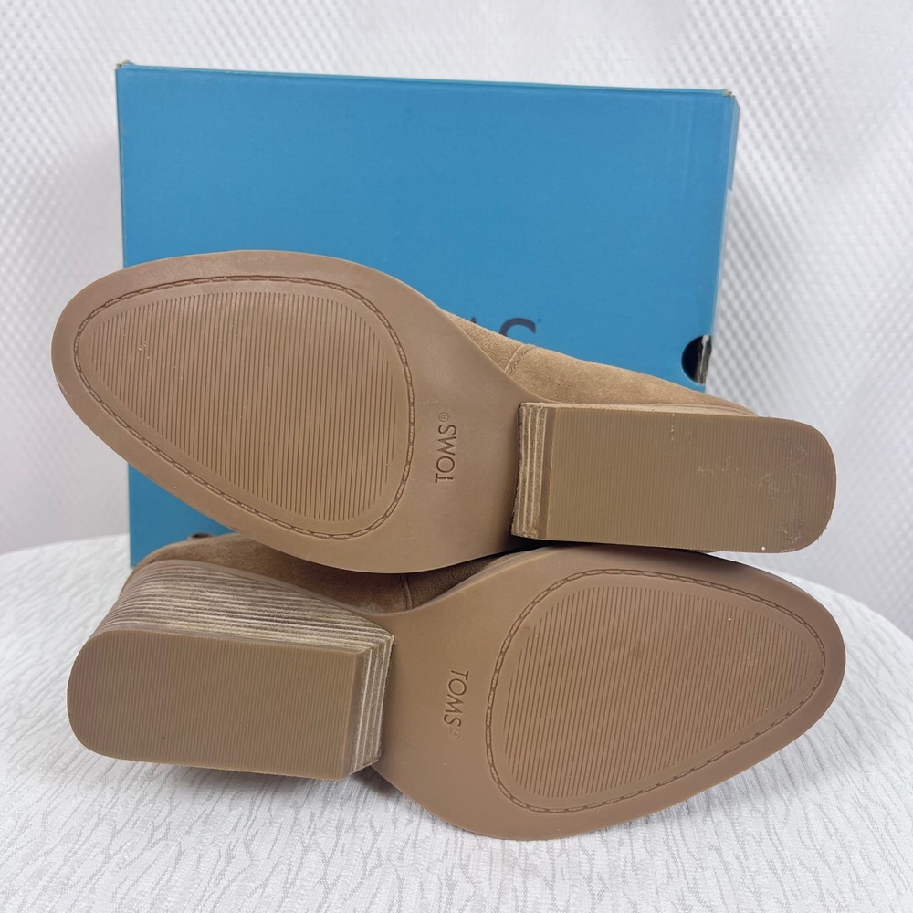 NIB: TOMS Noa Suede Wedge Booties Brown Tan Chelsea Ankle Boots Size 9 - Picture 9 of 10